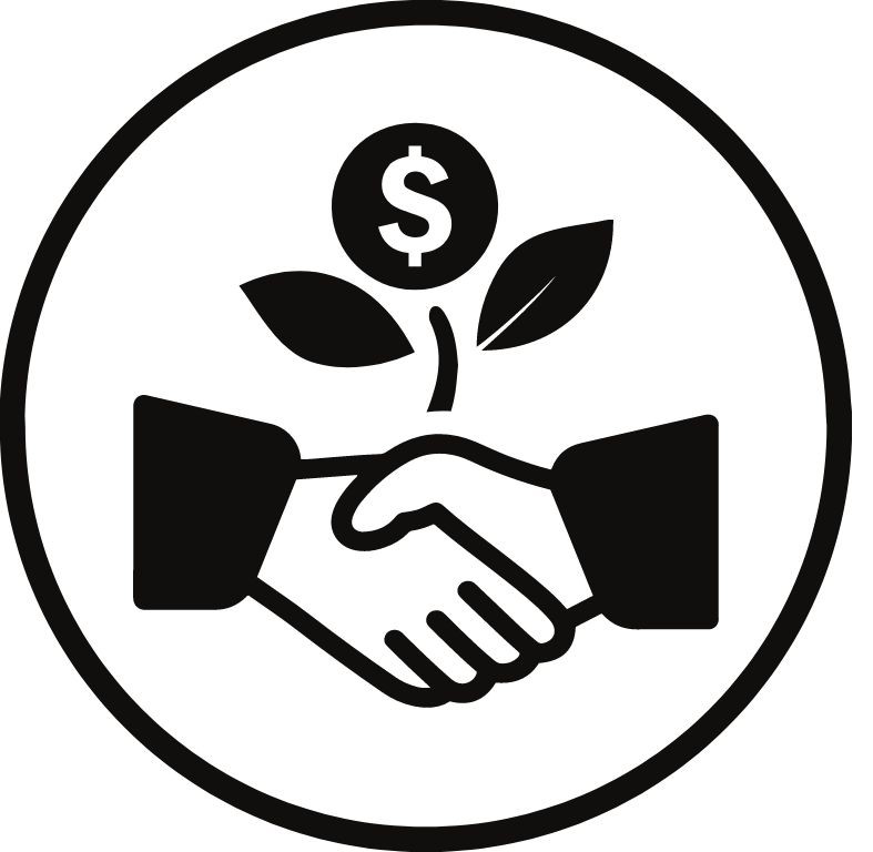 Shaking hands with money sign above