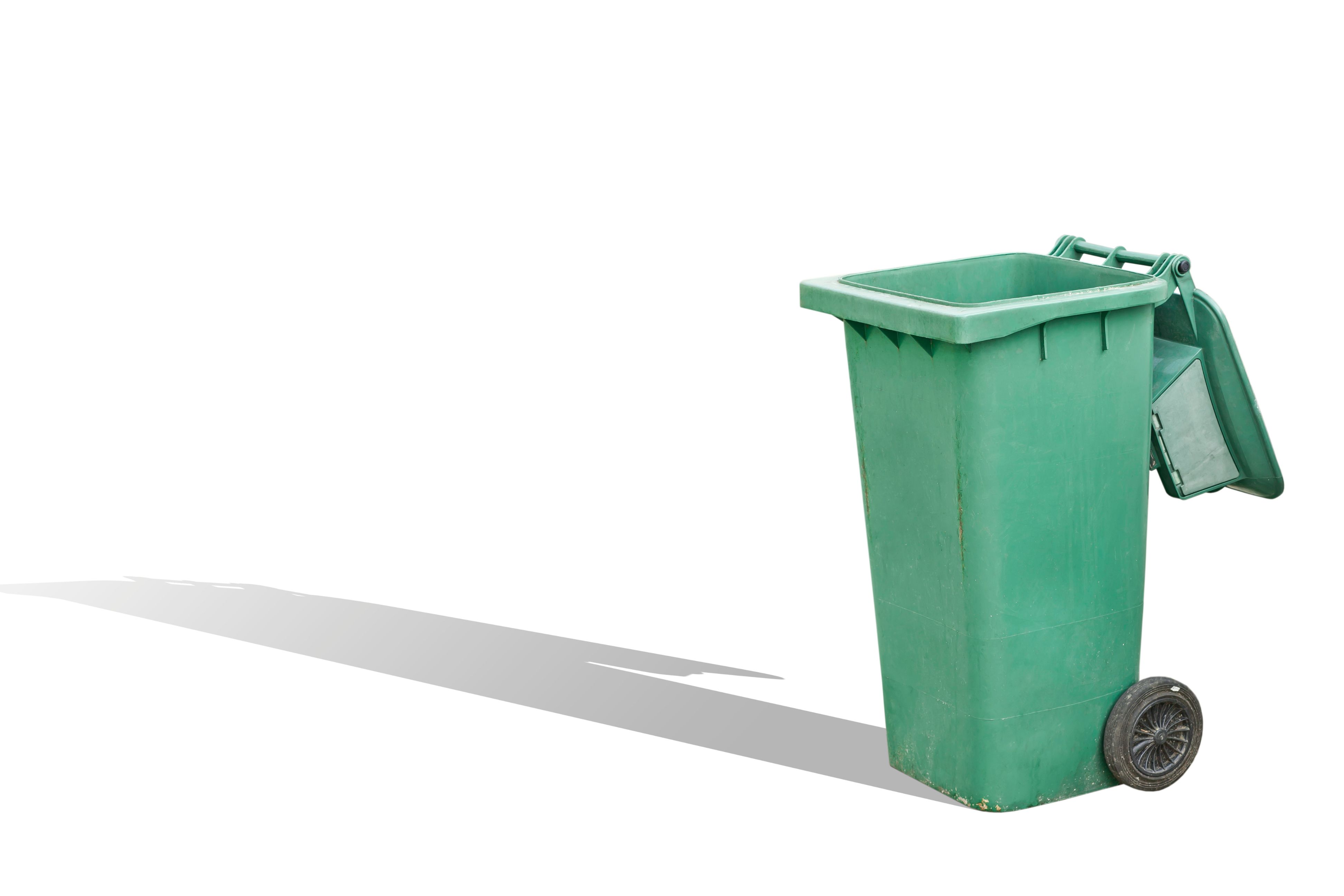 Green Garbage Can alone with a white background